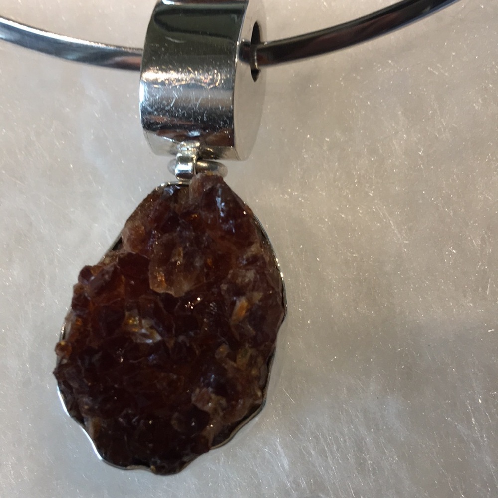 Amber Quartz Solid Silver Necklace Adjustable Ring - image 2